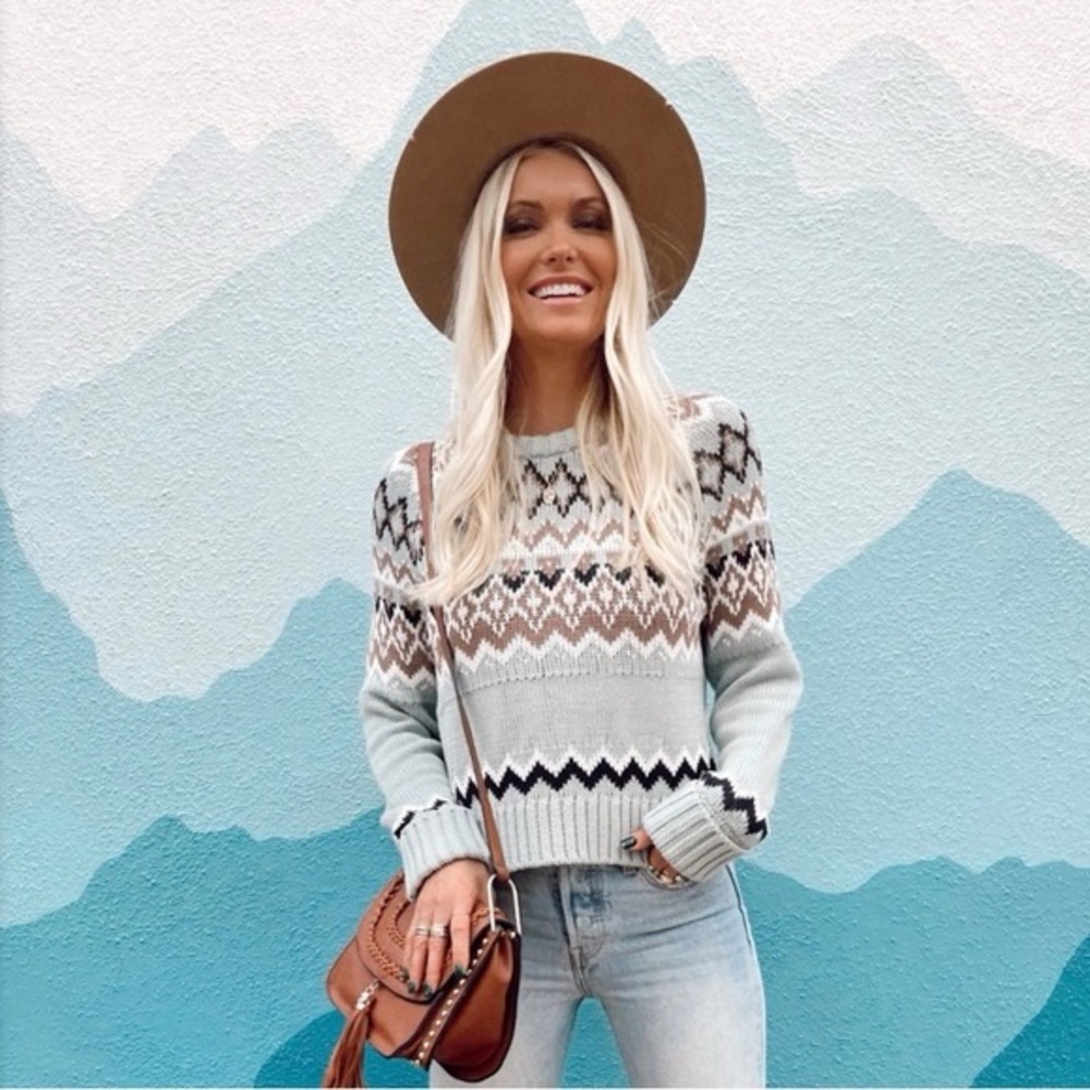 Show Me Your MuMu Geometric Sweater in Blue and Brown
